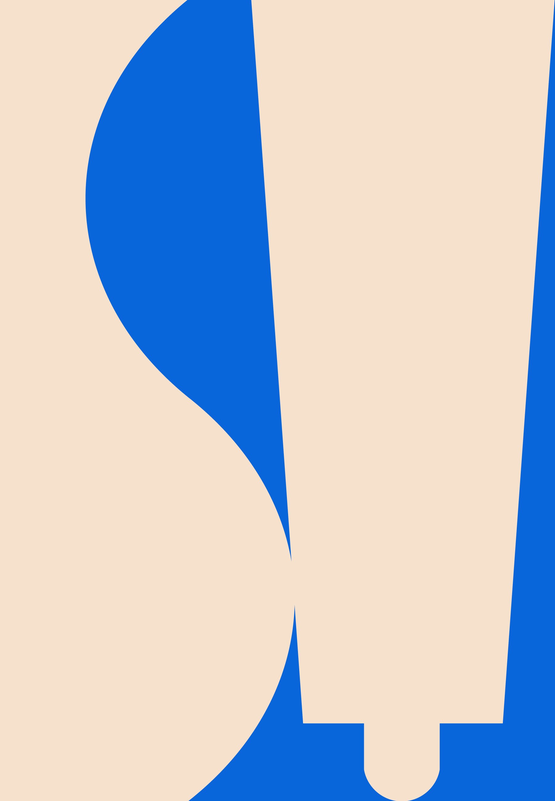 Die Grafik zeigt ein abstraktes Design mit einer großen, leuchtend blauen, geschwungenen Form vor einem hellbeigen Hintergrund, was einen auffälligen visuellen Kontrast erzeugt.