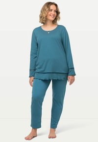 Ulla Popken OURLET AJOURÉ LISIÈRES ONDULÉES COL ROND  - Pyžamová sada - petrol