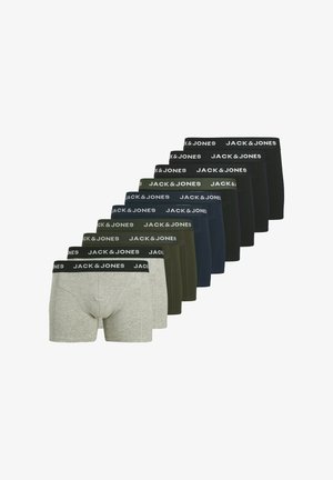 Meeste bokseritriohhed kaheksa pakkides; värvid hõlmavad halli, musta, tumesinist ja oliivrohelist. Igaühel on elastne vöökoht, millel on "JACK & JONES" logo.