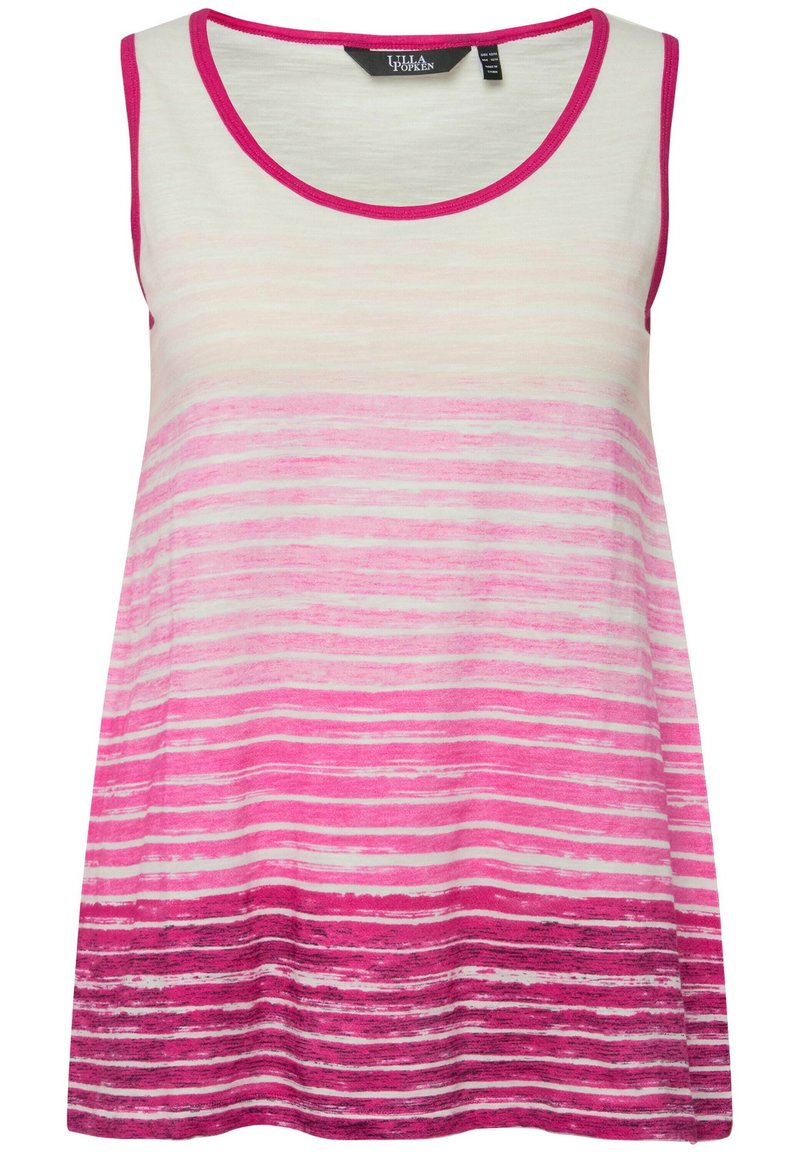 Top in tessuto leggero, con un motivo a strisce sfumate in rosa e bianco. Scollo rotondo e design senza maniche.