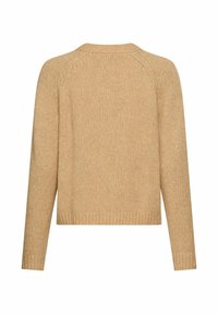 Hellbeige Pullover mit strukturiertem Strick, rundem Ausschnitt und langen Ärmeln. Mit gerippten Bündchen und Saum. Einfaches, lässiges Design.