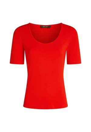 Czerwony prążkowany top z krótkim rękawem, z wycięciem w kształcie litery U i metką King Louie na karku.