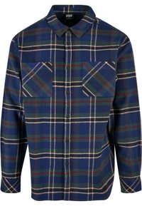 Ruudullinen malli tummansinisessä, vihreässä ja burgundinpunaisessa. Valmistettu flanellista, pitkät hihat, nappi etuosa ja kaksi rintataskua.