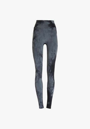 Leggings a vita alta con motivo tie-dye grigio e nero, realizzati in materiale elastico dalla texture liscia, design aderente e cuciture minime.