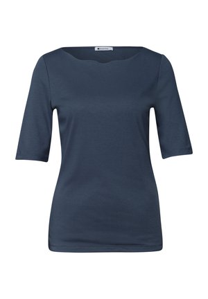 Street One, T-SHIRT MIT WAVY NECKLINE IN UNIFARBE - T-shirts basic - ashen blue