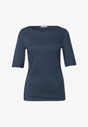 Street One, T-SHIRT MIT WAVY NECKLINE IN UNIFARBE - T-shirts basic - ashen blue
