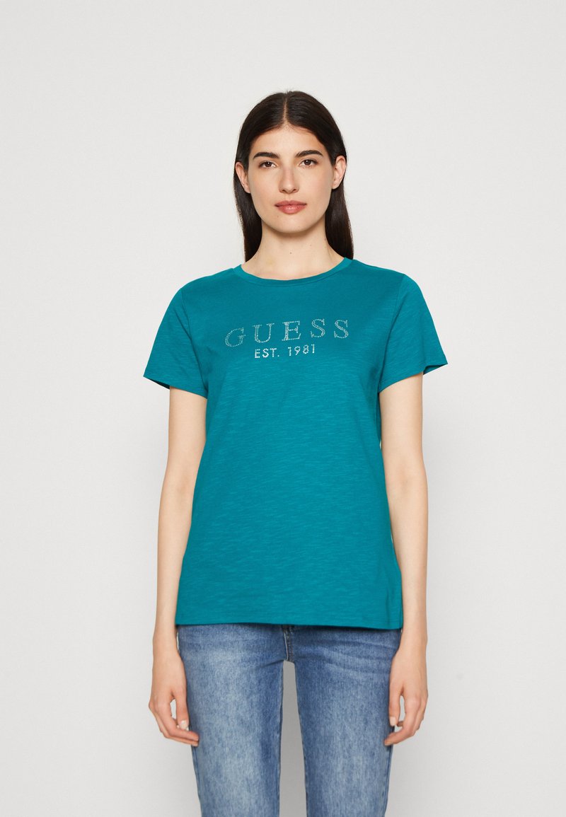 Guess 1981 CRYSTAL EASY TEE - Marškinėliai su spaudiniu - capri lake
