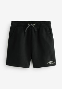 Sorte shorts med elastisk talje, snoretræk og sidelommer. Har "BAKER by TED BAKER" i guldtekst nedenfor.
