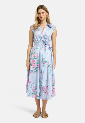 MILANO ITALY, MILANO ITALY ÄRMELLOSES HEMDBLUSENKLEID MIT STREIFEN UND BLUMEN - Shirt dress - light blue print