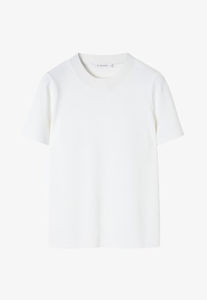 T-shirt bianco a maniche corte in cotone liscio. Presenta un collo rotondo e una vestibilità rilassata, senza modelli o accenti visibili.