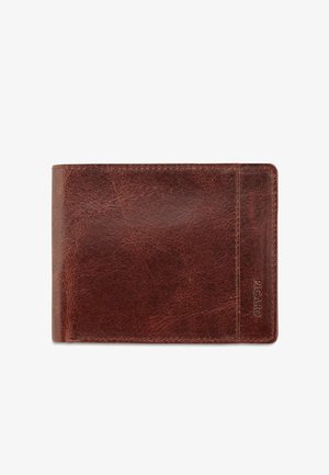 Bruine leren bifold portemonnee met zichtbare stiksels en een subtiel geperst "PICARD"-logo in de rechterbenedenhoek.