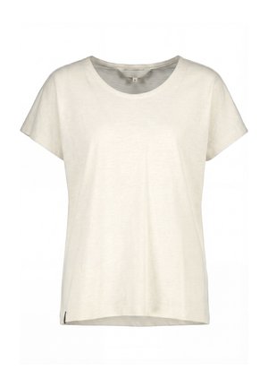 T-shirt en coton blanc à manches courtes, col rond, avec une petite étiquette sur l'ourlet inférieur gauche, taille petite.