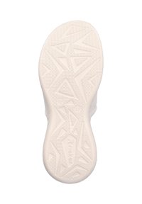 Light gray shoe sole with a textured pattern featuring geometric shapes and accents. Designed for traction and flexible movement.