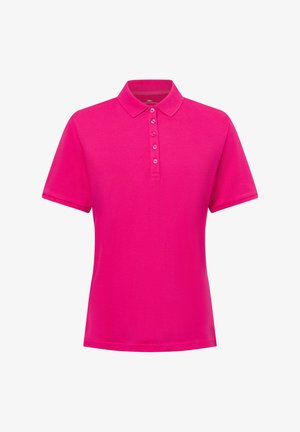 Koszulka polo w jasnoróżowym kolorze, wykonana z gładkiego materiału. Posiada klasyczny kołnierzyk oraz zapięcie na pięć guzików. Krótkie rękawy o prostym wzorze.