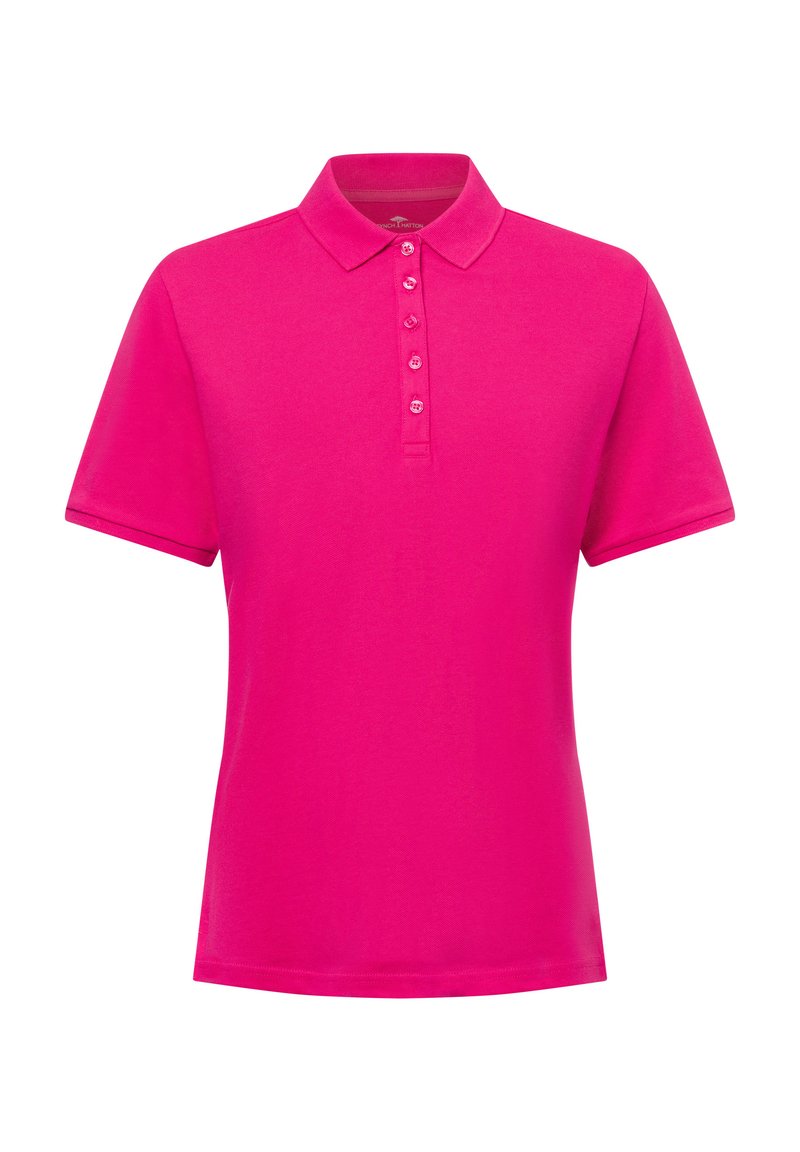 Polo shirt in felroze, gemaakt van gladde stof. Heeft een klassieke kraag en een knoopsluiting met vijf knopen. Korte mouwen met een eenvoudig ontwerp.
