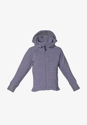 Grå lynlås hoodie lavet af tekstureret stof, med en høj krave, to sidelommer og ribbede manchetter. Huven har et dobbelt lag design.
