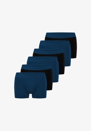 Set aus sechs Boxershorts in zwei Farben: drei marineblau und drei schwarz. Hergestellt aus weichem Stoff, mit elastischen Bund.