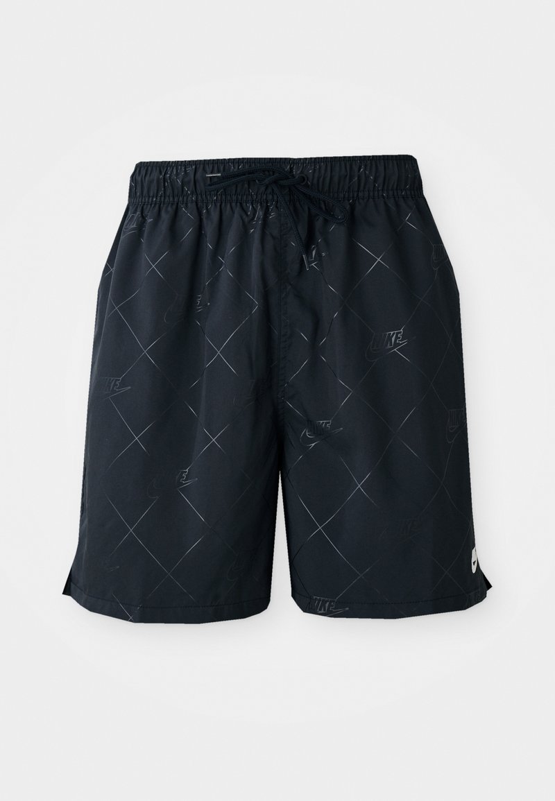Schwarze Badehose mit Diamantmuster und Nike-Logo, aus leichtem Material gefertigt. Verfügt über einen elastischen Bund mit Kordelzug.