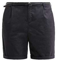 Pantalones cortos de algodón negros con dobladillo enrollado, con un corte ajustado, bolsillos laterales y un cinturón texturizado con tachuelas.