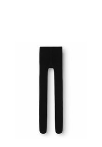 Leggings neri realizzati in un materiale morbido ed elasticizzato con una texture liscia, dotati di una vita alta e di un design semplice e senza embellimenti.