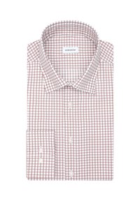 Camicia button-up a quadri bianca e rosa tenue. Presenta un colletto classico, maniche lunghe con polsini e un tessuto strutturato. Etichetta del marchio all'interno del colletto.