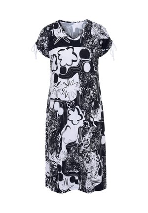 Ulla Popken, ALLOVER PRINTED GATHERED SHOULDERS DRESS - T-Shirt-Kleid - black