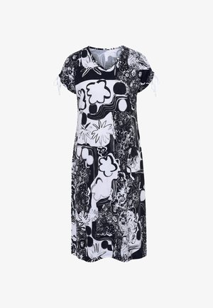 Ulla Popken, ALLOVER PRINTED GATHERED SHOULDERS DRESS - T-Shirt-Kleid - black