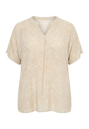 Ulla Popken, TONAL FLORAL SPLIT NECK BLOUSE - Bluse - dark cement