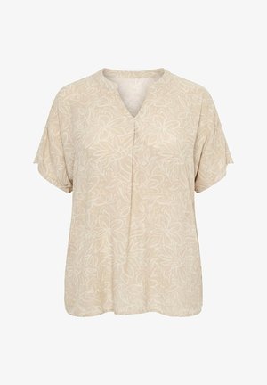 Ulla Popken, TONAL FLORAL SPLIT NECK BLOUSE - Bluse - dark cement