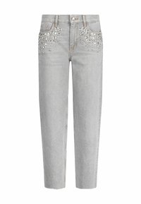 STRAIGHT-LEG WITH RHINESTONES - Blugi drepți - grey