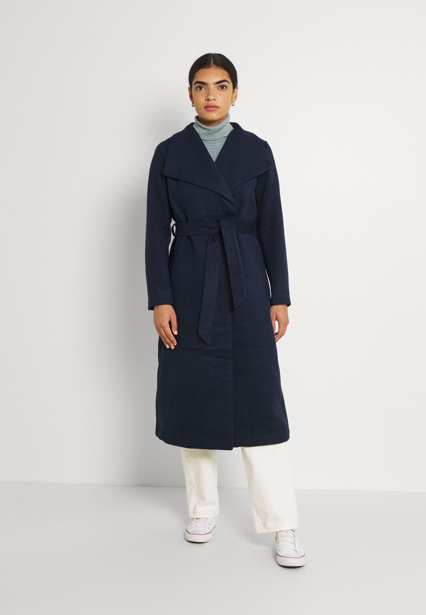 blue belted coat