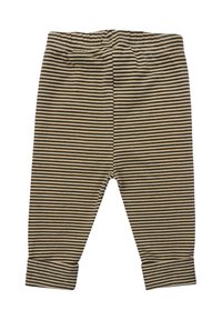 Gestreifte Leggings in Tan und Dunkelbraun, mit einem elastischen Bund, umgeschlagenen Bündchen und einem weichen, dehnbaren Stoff.