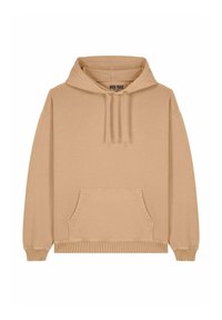 Felpa beige in cotone con una spaziosa tasca frontale, cappuccio con cordino, polsini e orlo a costine, dal taglio morbido. Tessuto trattato.