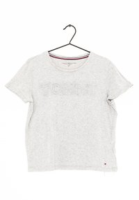 Šedé tričko s krátkým rukávem vyrobené z bavlny, s embosovaným logem "TOMMY", kulatým výstřihem a malým logem na levém spodním švu.