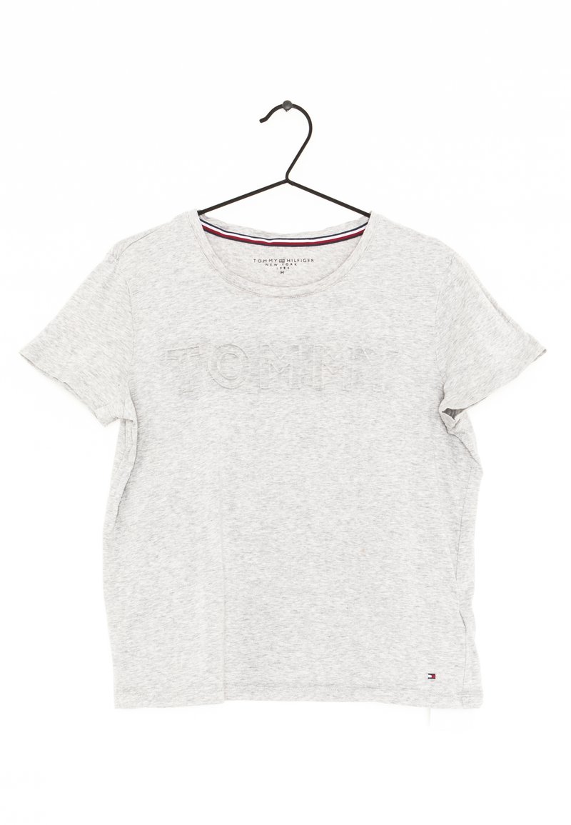 Šedé tričko s krátkým rukávem vyrobené z bavlny, s embosovaným logem "TOMMY", kulatým výstřihem a malým logem na levém spodním švu.