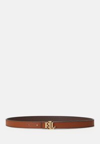 Lauren Ralph Lauren - LOGO REVERSIBLE LEATHER SKINNY BELT - Pas - tan/dark brown Miniaturna slika 1