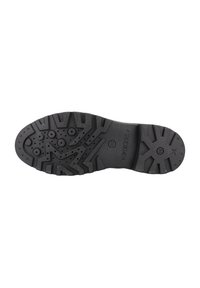 Sole in gomma nera con un motivo a zig-zag, caratterizzata da accenti circolari e fori di drenaggio per la traspirabilità. Finitura testurizzata durevole.