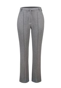 Grijze pantalon met streepjes, gemaakt van zachte stof, met een trekkoord in de taille, een rechte pijpdesign en subtiele voorplooien voor een klassieke look.