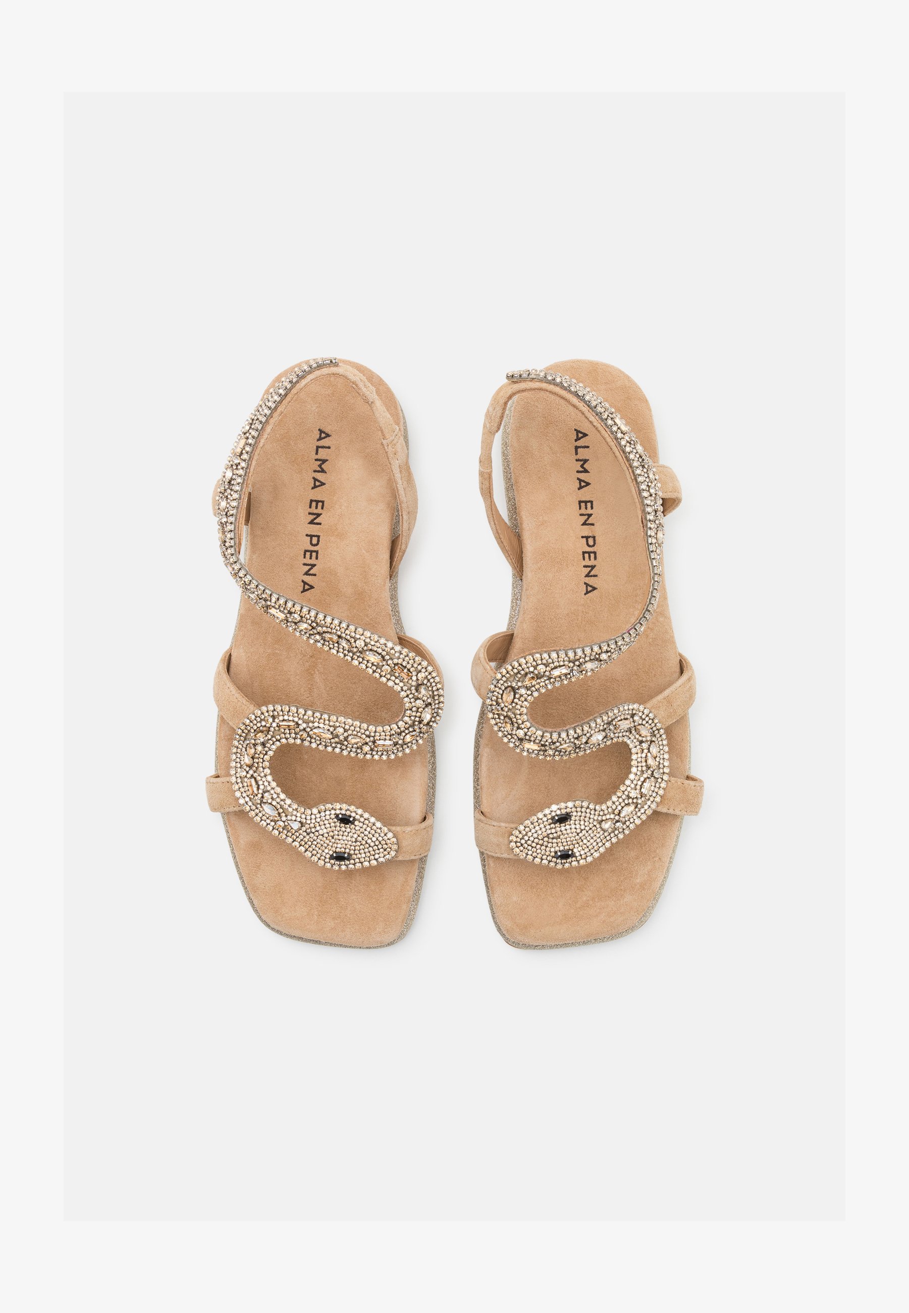 Alma En Pena - Sandalo Con Zeppa Intrecciato V240986 SAND - Tacco 9.5cm, Punta Quadrata E Strass