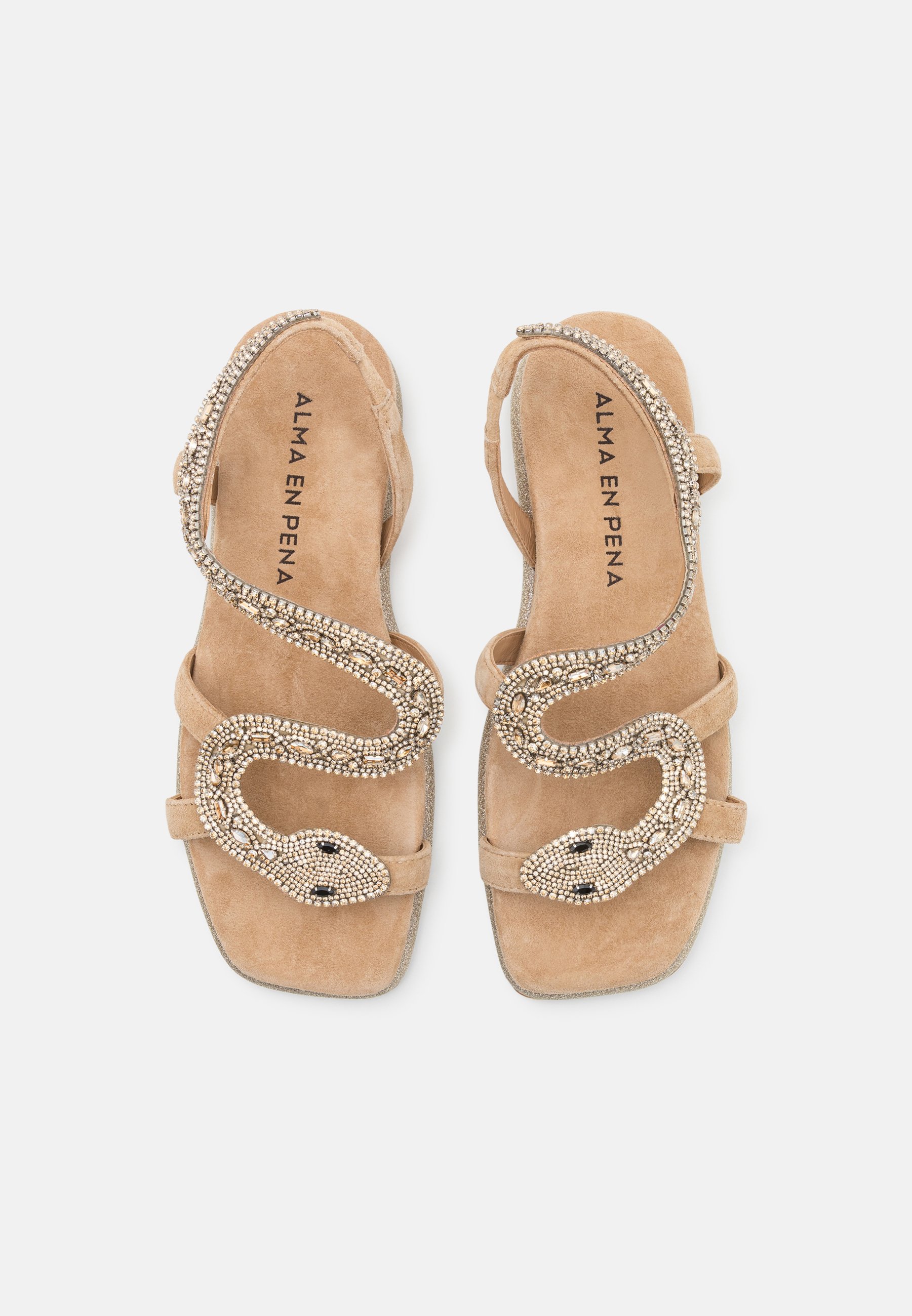 Alma En Pena - Sandalo Con Zeppa Intrecciato V240986 SAND - Tacco 9.5cm, Punta Quadrata E Strass