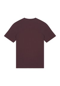Bordeauxfarbene Baumwoll-T-Shirt mit kurzen Ärmeln und Rundhalsausschnitt. Glatte Textur und einfarbig, mit einem entspannten Schnitt.