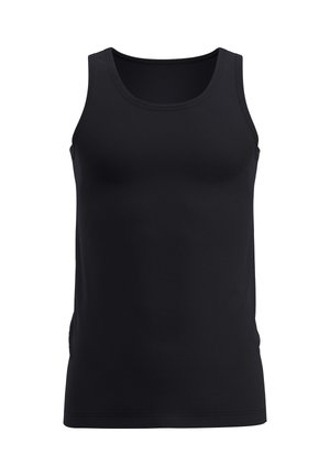 Canotte nera realizzata in tessuto morbido, con scollatura rotonda e spalline larghe, dal design aderente e senza motivi.
