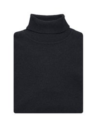 Ciemnoszary sweter z golfem wykonany z miękkiej dzianiny. Posiada wysoki kołnierz, prążkowany dekolt i prosty, minimalistyczny design.