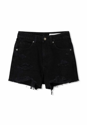 Bershka RIPPED - Denim shorts - black