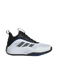 Zapatilla deportiva con parte superior de malla blanca y detalles en negro, suela azul y sistema de cordones negro. Incluye una suela de goma texturizada para mayor agarre.