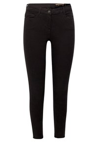 Černé skinny džíny s hladkou texturou, designem se pěti kapsami, zapínáním na předním knoflíku a slim fit všude na nohách.