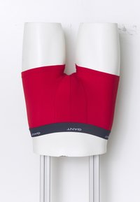 Λευκό ανδρικό κορμό μανακέν ντυμένο με κόκκινα μποξεράκια με μαύρη μέση με την επιγραφή "GANT" σε μονόχρωμο λευκό φόντο.