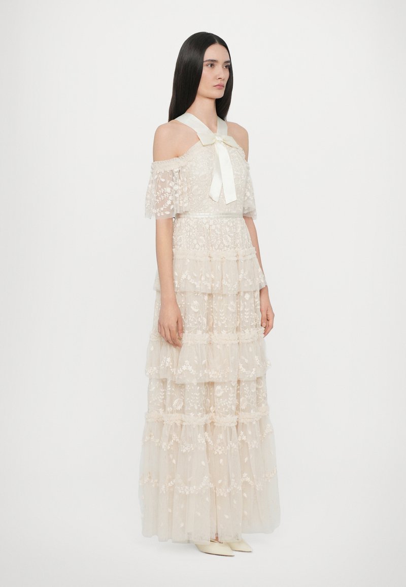 bristol formal satin lace-up dress Eliza Long Sleeve Cowl Lace And Satin Maxi Dress / Lemon | MESHKI