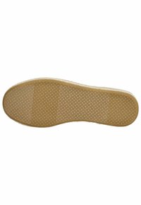 Rubberen schoenzool met een gestructureerd oppervlak, voorzien van een patroon van kleine, verhoogde stippen voor grip. De kleur is lichtbruin met een gladde rand.