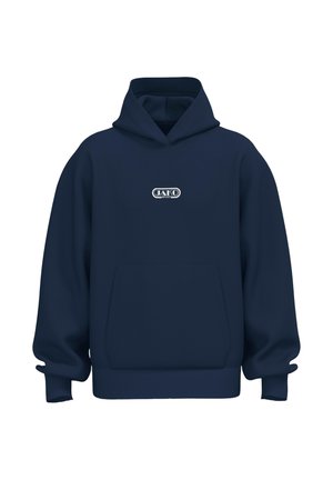 Marineblauer Hoodie mit Fronttasche und kleinem weißem JAKO Sport-Logo mittig auf der Brust.